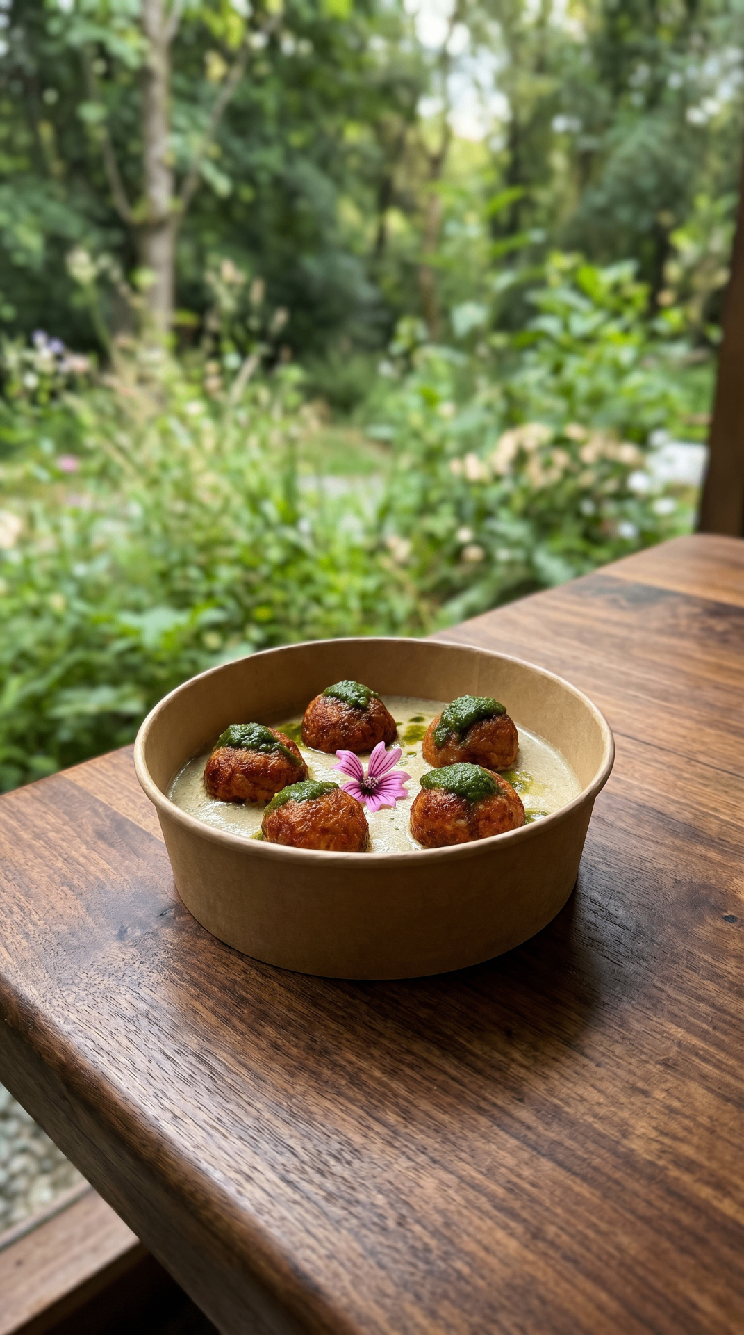Elarji balls with Megrelian sauce and Bazhe